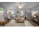 Inviting living room with a cozy rug, modern furniture, and a ceiling fan at 2704 Shaftsbury St, Durham, NC 27704