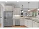 Kitchen with stainless steel appliances, granite countertops and white cabinetry at 3104 Whitehart Ln, Apex, NC 27539