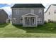 Backyard view of a two-story home with a covered patio and a lush lawn at 32 Iroquois Ct, Garner, NC 27529