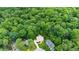 Aerial view of house surrounded by trees, lush landscaping, and winding driveway at 4305 Heathgate Ln, Raleigh, NC 27613