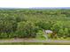 An aerial view of a brick home with a circle driveway, surrounded by lush greenery and a forest backdrop at 5918 Efland Cedar Grove Rd, Cedar Grove, NC 27231
