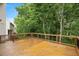 Spacious wooden deck with railing overlooking a wooded area at 615 Southshore Pkwy, Durham, NC 27703