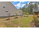 Landscaped backyard featuring a well-maintained lawn, trees, and a welcoming outdoor space at 704 Haven Peak Ln, Wake Forest, NC 27587