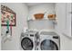 Modern laundry room with side-by-side washer and dryer and ample storage space at 704 Haven Peak Ln, Wake Forest, NC 27587