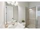 Bathroom with a sleek glass-enclosed shower and stylish vanity at 772 Mirkwood Ave, Apex, NC 27523