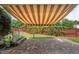 Paver patio and retractable awning overlooking a fenced-in yard with lush greenery at 7873 Cape Charles Dr, Raleigh, NC 27617