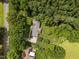 An aerial view of a house nestled amongst a full canopy of mature trees, offering a private and secluded setting at 913 Milton Rd, Durham, NC 27712