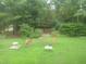 Backyard featuring deer and a well-maintained lawn with mature trees, creating a serene environment at 1123 Poplar Forest Ln, Pittsboro, NC 27312