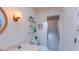 Cozy bathroom with a single vanity, toilet, and glass-door enclosed shower at 1815 Hawthorne Ln, Burlington, NC 27215