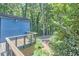 Elevated deck showcasing modern architecture and a lush, landscaped backyard at 19 Learned Pl, Durham, NC 27705
