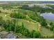 Scenic aerial view of a golf course surrounded by lush trees, a pond, and a residential area at 200 Baskerville Ct, Holly Springs, NC 27540