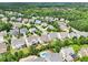 Aerial view of a neighborhood featuring houses with pools and green space surrounded by trees at 214 Ashdown Forest Ln, Cary, NC 27519