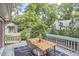 Charming outdoor deck with table, chairs, and view of trees at 2334 Dawn Trl, Durham, NC 27712