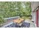 Relaxing back deck area with table, chairs, and lush greenery at 2334 Dawn Trl, Durham, NC 27712