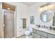 Neat bathroom with granite countertop, shower stall, and tiled floor at 2334 Dawn Trl, Durham, NC 27712