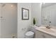 Bathroom features a single vanity, toilet, and walk-in shower with glass doors at 3 White Ash Dr, Durham, NC 27712