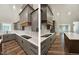 Modern kitchen showcasing gray cabinets, stainless steel appliances, white subway tile backsplash, and a spacious center island at 35 Big Bear Dr, Pittsboro, NC 27312