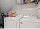 This laundry room has a washer and dryer with shelving above for storage at 411 Buxton St, Durham, NC 27713
