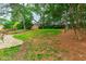 The lush backyard features a gentle slope, a storage shed and beautiful trees at 433 Rosehaven Dr, Raleigh, NC 27609