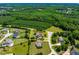 An aerial shot features a home with a spacious, fenced backyard, complemented by mature trees and landscaped features in a neighborhood at 4621 Basilica Dr, Holly Springs, NC 27540