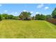 Spacious backyard showcasing a well-maintained lawn, mature trees, and privacy fencing for outdoor enjoyment at 4621 Basilica Dr, Holly Springs, NC 27540