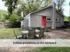 Exterior of home with backyard seating and red door at 4720 Rivermont Rd, Durham, NC 27712
