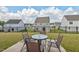 Outdoor patio with seating area offering views of the backyard, fence, and neighboring houses at 509 Rain Drizzle Ct, Wake Forest, NC 27587