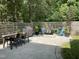 Backyard patio featuring an outdoor kitchen, dining area, fire pit, lush lawn, and privacy fence at 517 Bart St, Raleigh, NC 27610