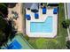 Overhead view of the community pool and tennis courts, ideal for recreation and leisure in a Gathering-friendly environment at 6004 Solitude Way, Durham, NC 27713