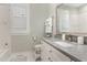 Bathroom featuring a white vanity with a light-colored countertop, and a tub shower at 6313 Belle Crest Dr, Raleigh, NC 27612