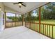 Relaxing screened porch with ceiling fan, offering a seamless transition to the lush green backyard at 640 Barneswyck Dr, Fuquay Varina, NC 27526
