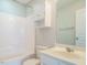 A bathroom featuring a toilet, shower and vanity with sink at 7646 Winners Edge St, Raleigh, NC 27617