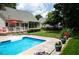 Beautiful backyard pool with lush landscaping at 907 Stuart Dr, Mebane, NC 27302