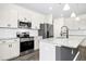 Modern kitchen featuring stainless steel appliances, white cabinets, a patterned backsplash and granite countertops at 107 Altair Ln, Sanford, NC 27330