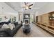 Spacious living room with coffered ceilings, fireplace, and hardwood floors at 1325 Mackinaw Dr, Wake Forest, NC 27587