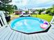 Inviting above-ground pool with clear blue water, surrounded by inflatable toys and greenery at 1337 Maple St, Rocky Mount, NC 27803