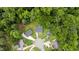Aerial view of a house with mature trees in a cul-de-sac neighborhood, with surrounding greenery at 1713 Elder Ct, Burlington, NC 27215
