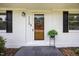 Close-up of the front door showcasing the wreath, potted plant and brickwork detail at 1713 Elder Ct, Burlington, NC 27215
