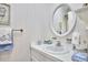 Charming powder room with patterned wallpaper, oval mirror, and floral accents at 1913 Fawndale Dr, Raleigh, NC 27612