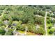 Aerial view highlighting a neighborhood nestled among dense, mature trees at 240 Oak Grove Church Rd, Youngsville, NC 27596