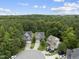 Aerial view of a neighborhood featuring several homes and lush green trees in a suburban setting at 2904 Britmass Dr, Raleigh, NC 27616