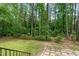 A view of the back yard surrounded by lush trees at 3006 Pump Station Ln, Durham, NC 27712