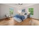 Charming bedroom featuring hardwood floors, large windows, and ample natural light at 3006 Pump Station Ln, Durham, NC 27712