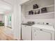 Convenient laundry room featuring modern washer and dryer units at 3006 Pump Station Ln, Durham, NC 27712
