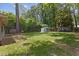 Spacious backyard featuring a well-maintained lawn, storage shed and mature trees at 308 Greenwood Dr, Durham, NC 27704
