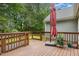 Wooden back deck with wooded backyard, a shady place to relax outdoors at 313 Teresa Dr, Rolesville, NC 27571