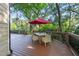 Relaxing deck with dining area surrounded by mature shade trees at 3324 Thomas Rd, Raleigh, NC 27607