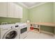Spacious laundry room with cabinets, countertop, sink, washer and dryer at 3324 Thomas Rd, Raleigh, NC 27607
