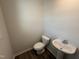 Standard bathroom with a white toilet, white sink and wood-look vinyl flooring at 37 Chloe Ct, Selma, NC 27576
