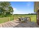Inviting back deck with outdoor seating, overlooking a serene and expansive green pasture at 445 Lee County Line Rd, Broadway, NC 27505